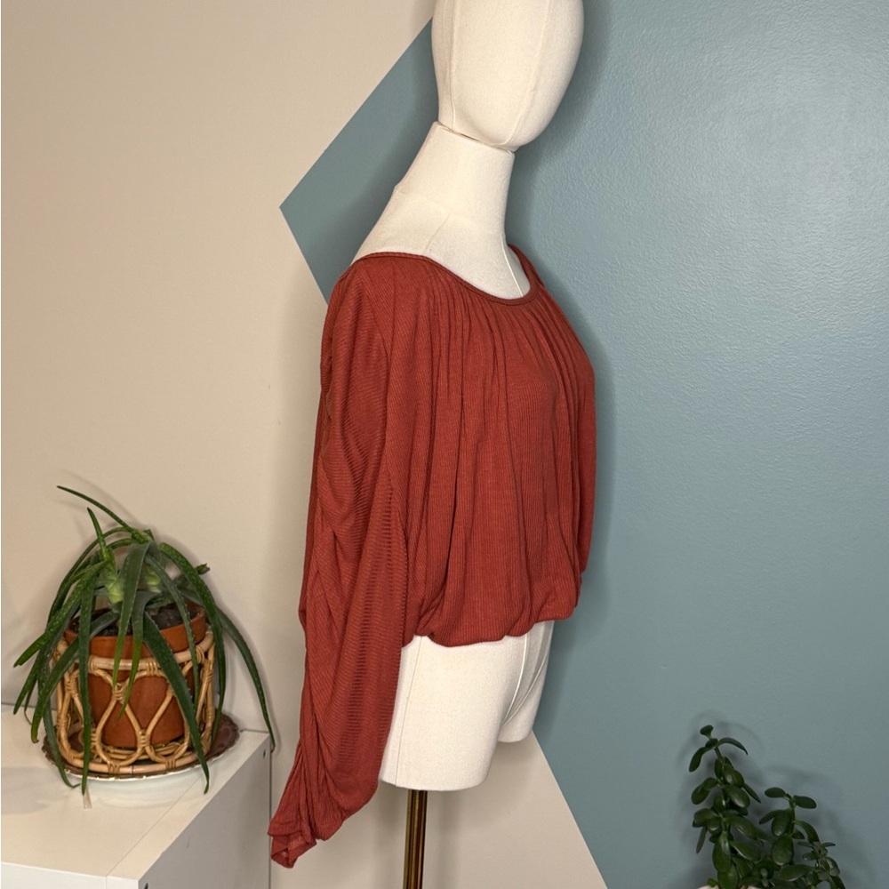 Free People FP Beach Rust Ribbed Batwing Top NWT Medium Boho Oversized - Picture 6 of 13